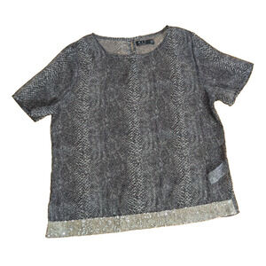 PIT Amsterdam Sheer Gray Snakeskin Top Size 6 Sequin S1 Uptown Punk Glam
